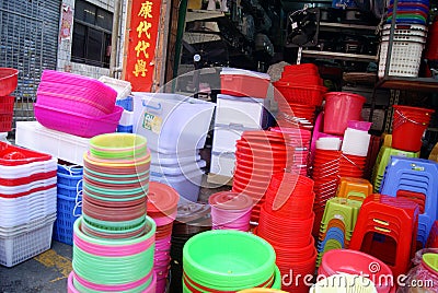 Shenzhen china: plastic tableware products Editorial Stock Photo