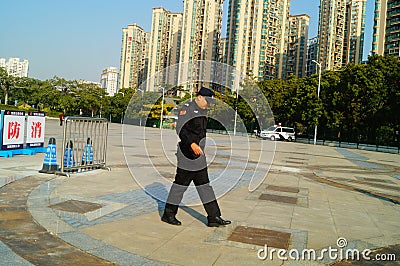 Shenzhen, China: security guard fire drill Editorial Stock Photo