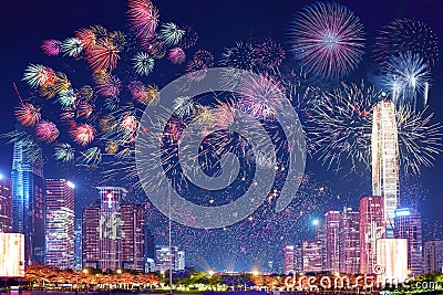 Shenzhen skyline fireworks, Guangdong, China Editorial Stock Photo