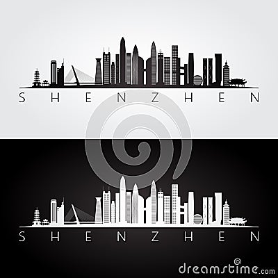 Shenzhen skyline and landmarks silhouette Vector Illustration