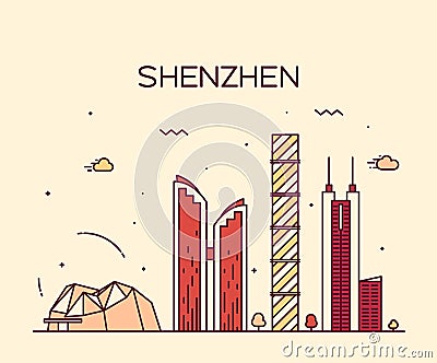 Shenzhen skyline trendy vector illustration linear Vector Illustration