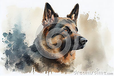 Shepherd dog drawing with bit of watercolour Stock Photo