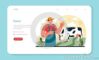 Shepherd with a domestic animals web banner or landing page Vector Illustration