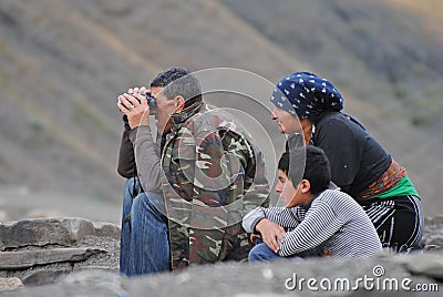 Shepherd family in Xinaliq, Azerbaijan. Editorial Stock Photo