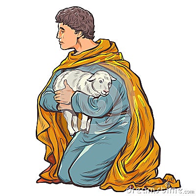 shepherd with a lamb, a biblical story Cartoon Illustration