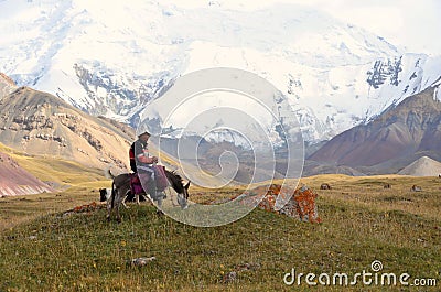 Shepherd in Lenin Peak Basecamp Editorial Stock Photo