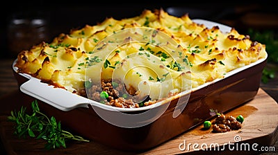 Shepherd's Pie: Classic Ground Meat Pie with Mashed Potato Topping Stock Photo