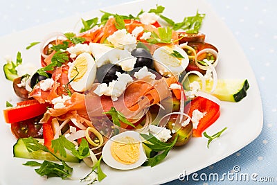 Shepherd salad with fresh vegetables and brynza Stock Photo