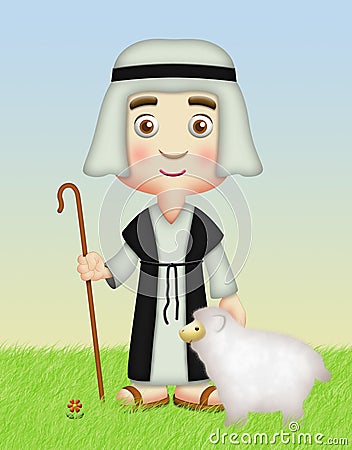 Shepherd with Sheep Stock Photo