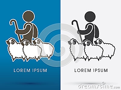 Shepherd and sheep Vector Illustration