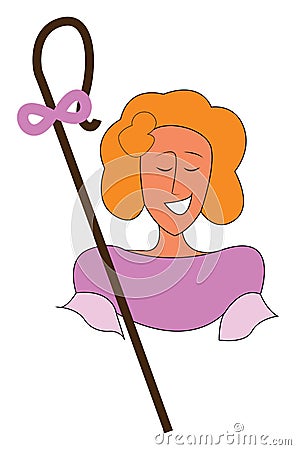 Shepherdess with stick, vector or color illustration Cartoon Illustration