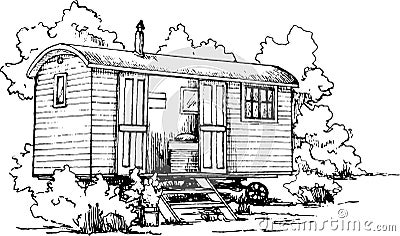 shepherds hut sketch glamping monochromatic hand drawn illustration Vector Illustration