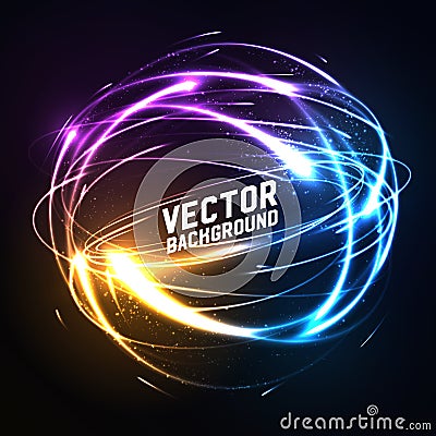 Shere of meteor-like shining neon lights in impact. Futuristic technology style. Vector illustration for presentations Cartoon Illustration