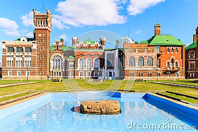 Sheremetev castle palace and park ensemble in the village of Yurino on the bank of the Volga, combination of different Stock Photo