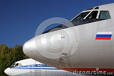 Tupolev Tu-154M RA-85663 and Ilyushin IL-86 RA-86103 at Sheremetyevo international airport. Editorial Stock Photo