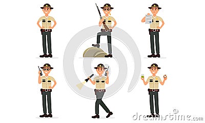 Sheriff In Daily Actions Of Police Department Vector Illustration Set Isolated On White Background Vector Illustration