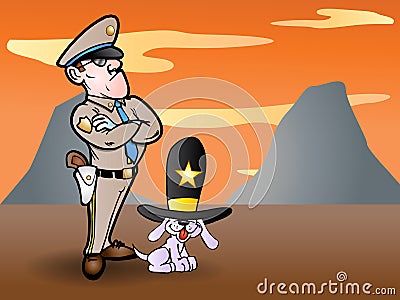 Sheriff and his loyal dog Cartoon Illustration