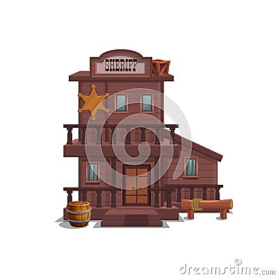 Sheriff house for western town for game level and background isolated on white background. Building design - wild west. Vector Illustration