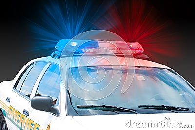 Sheriff law enforcement car w sirens & lights on Stock Photo