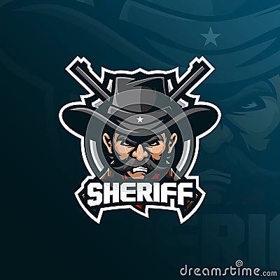 Sheriff mascot logo design vector with modern illustration concept style for badge, emblem and tshirt printing. sheriff Vector Illustration