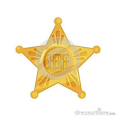 Sheriff s icon shape of five-pointed star in cartoon flat design. Policeman emblem. Vector Illustration