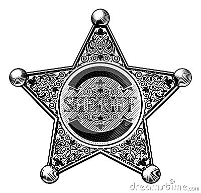 Sheriff Star Badge Etched Style Vector Illustration