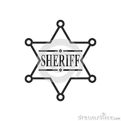 Sheriff Star Badge Outline Flat Icon on White Vector Illustration