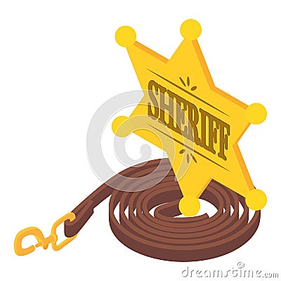 Sheriff symbol icon isometric vector. Gold sheriff badge and leather horse belt Stock Photo