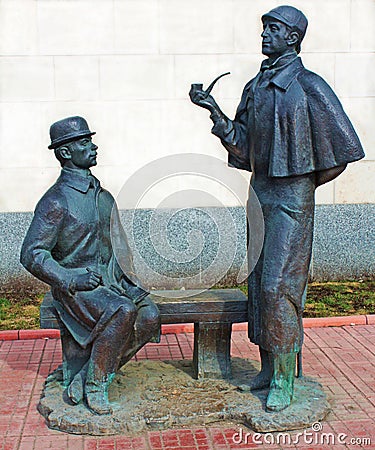 Sherlock Holmes and dr. Watson, Moscow Editorial Stock Photo