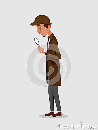 Sherlock Holmes at Work Solving Crime. Detective Vector Illustration