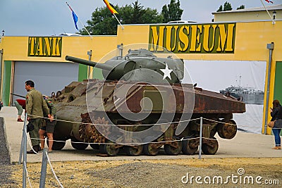 Sherman. American tank that participated in the Second World War on display in Normandy, France Editorial Stock Photo