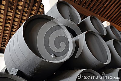 Sherry barrels in Jerez de la Frontera in Andalusia, Spain Stock Photo