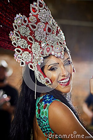 Shes got that spellbinding beauty. Portrait of a samba dancer performing in a carnival. Stock Photo