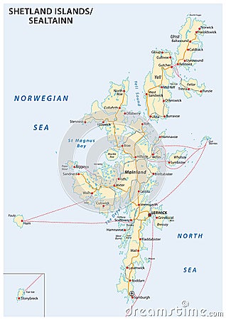 Shetland islands road map, Scotland, United Kingdom Vector Illustration