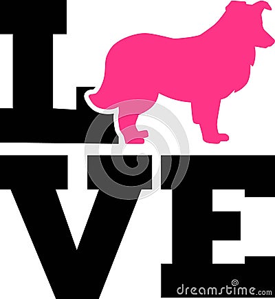 Shetland Sheepdog love word with silhouette Vector Illustration