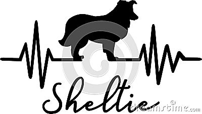 Shetland Sheepdog Sheltie heartbeat word Vector Illustration