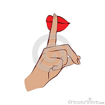 Shh finger asking for silence color with lips Vector Illustration