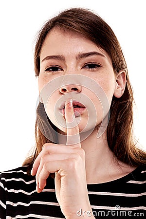 Shhhhh Woman! Finger On Lips. Silent - Silence Stock Image Stock Photo