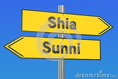 Shia vs sunni concept on the signpost, 3D rendering Stock Photo