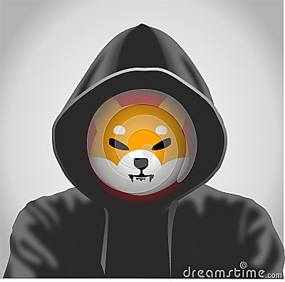 Shiba inu coin hacker, Stealing crypto hacking. Behind the block chain concept. Cryptocurrency symbol in with person illus Cartoon Illustration
