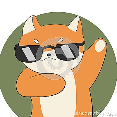 Shiba inu cool in glasses standing with paws up Vector Illustration