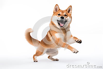 Shiba Inu dog its paws lifted in delight and a joyful expression on its face Stock Photo