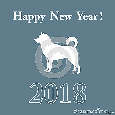 Shiba Inu silhouette and inscription happy new year. Vector Illustration