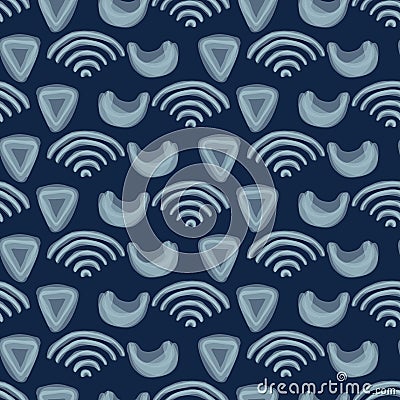 Shibori Background.Tie Dye Indigo Blue Wave Texture. Bleached Handmade Resist Seamless Pattern. Watercolor Water Shell Vector Illustration