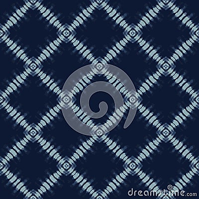 Shibori Tie Dye Indigo Blue Texture Background. Bleached Handmade Resist Seamless Pattern. Organic Cloth Effect Textile. Classic Stock Photo
