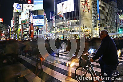 Shibuya crossing by night, Tokyo Editorial Stock Photo