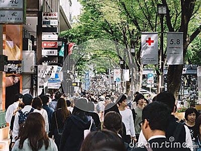 Shibuya, Tokyo, Japan - Street crowded with people during Japanese Golden Week. Editorial Stock Photo