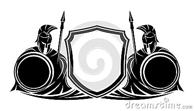 Icon of two spartans with spears and shield. Vector Illustration