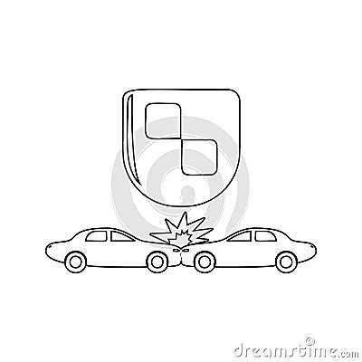 shield and accident cars icon. Element of insurance for mobile concept and web apps icon. Thin line icon for website design and Stock Photo