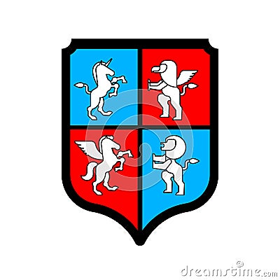 Shield and Animals heraldic set symbol. Pegasus and Lion and Gryphon. Sign Beast for coat of arms. Royal Vector illustration Vector Illustration